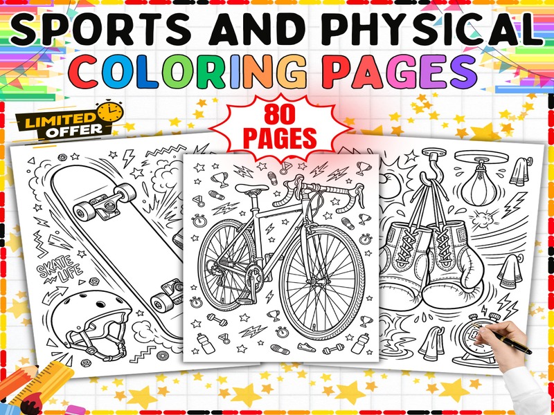 Sports Coloring Pages | 80 Printable Equipment Sheets | Physical Activity Art