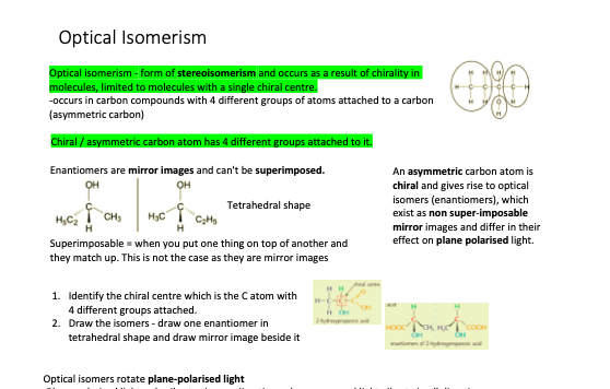 AQA A Level Chemistry Optical Isomerism A Notes New Spec AQA A Level Chemistry Optical Isomerism A Notes New Spec