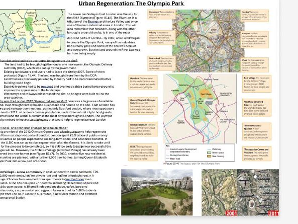 GCSE Geography Urban Regeneration: Olympic Park Stratford LONDON A3 Information sheet