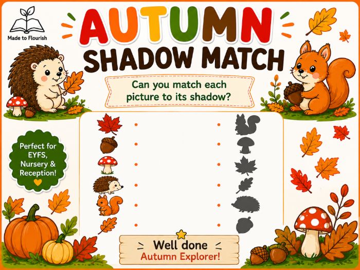 Autumn Shadow Match Worksheet EYFS