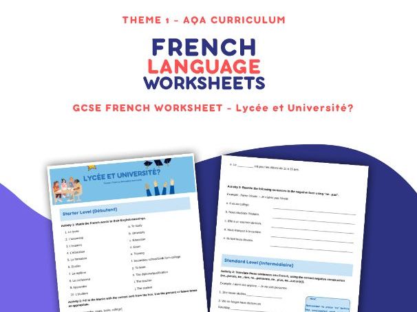 Lycée et Université? GCSE Worksheet AQA Theme 1