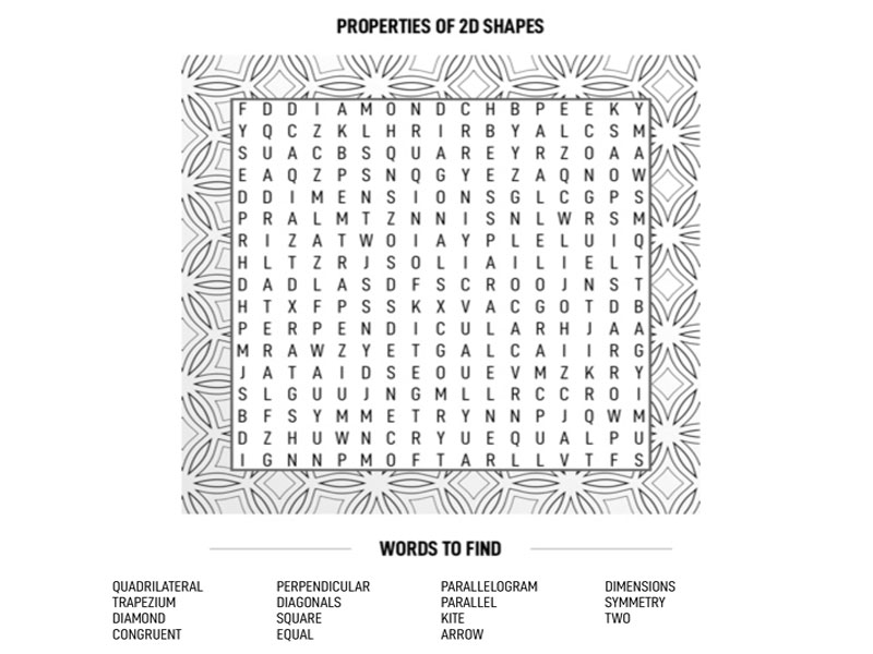 Word search puzzle Maths Starter 2D Shapes Teaching Resources