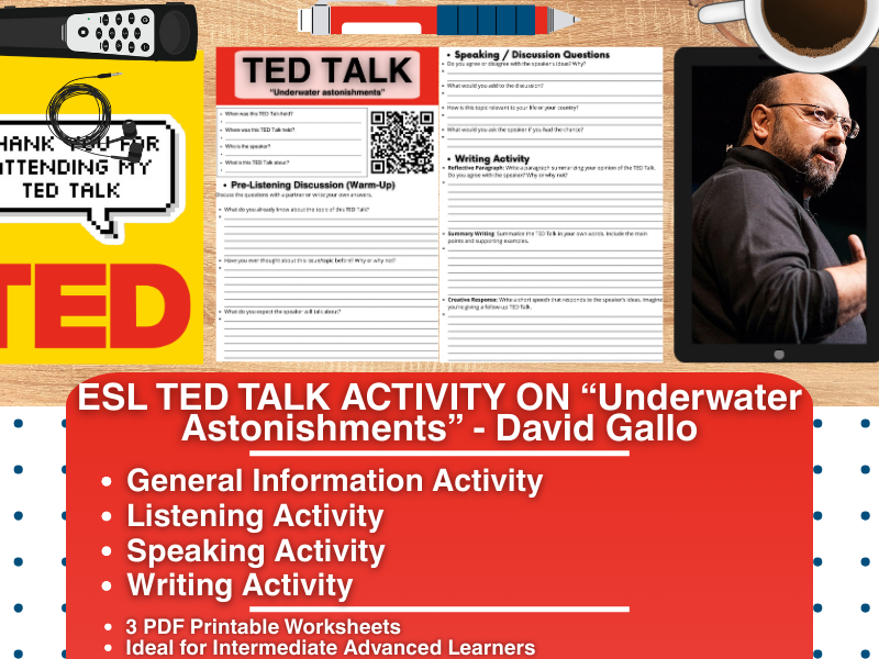 ESL TED Talk Activity Worksheets - Underwater Astonishments - David Gallo