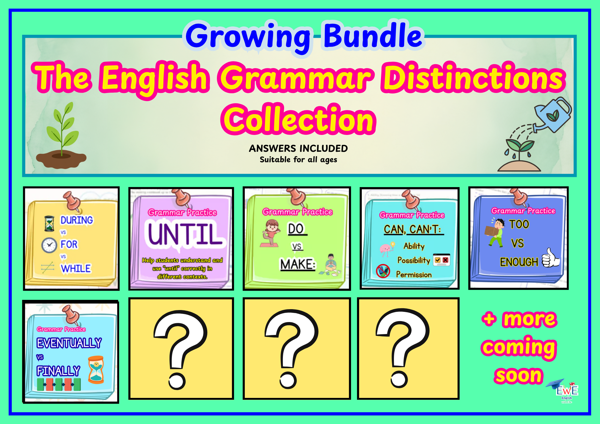 Growing Grammar Bundle | ELA & ESL Grammar Practice | Worksheets + Answer Keys