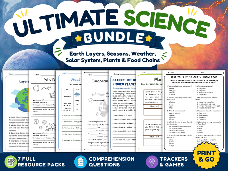 Ultimate Primary Science Bundle - Earth Layers, Seasons, Weather, Solar System, Plants & Food Chains