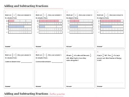 Adding Subtracting Fractions Worksheet GCSE