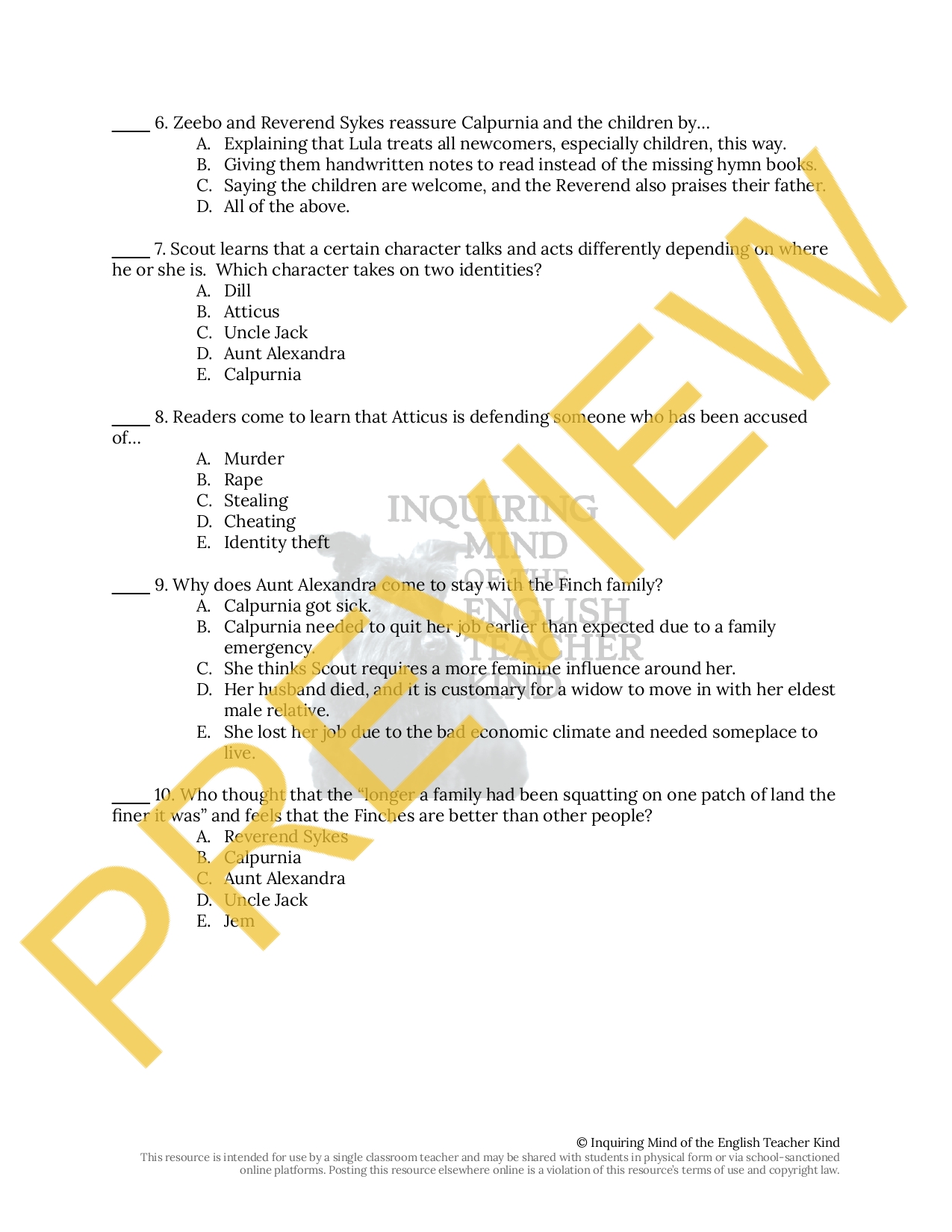 To Kill A Mocking Bird Chapter 12 To Kill a Mockingbird Chapters 12-13 Quiz and Answer Key | Teaching