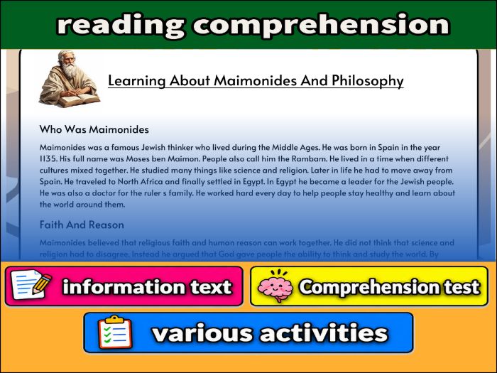 Learning About Maimonides And Philosophy- Reading Comprehension, Worksheet & Activities