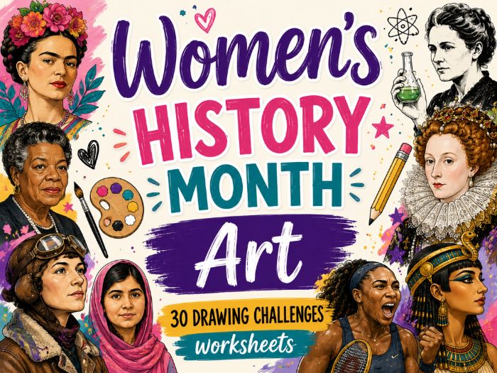 Women's History Month Art | 30 Drawing Challenge Worksheets | KS2 KS3 KS4 | Inspirational Women in H