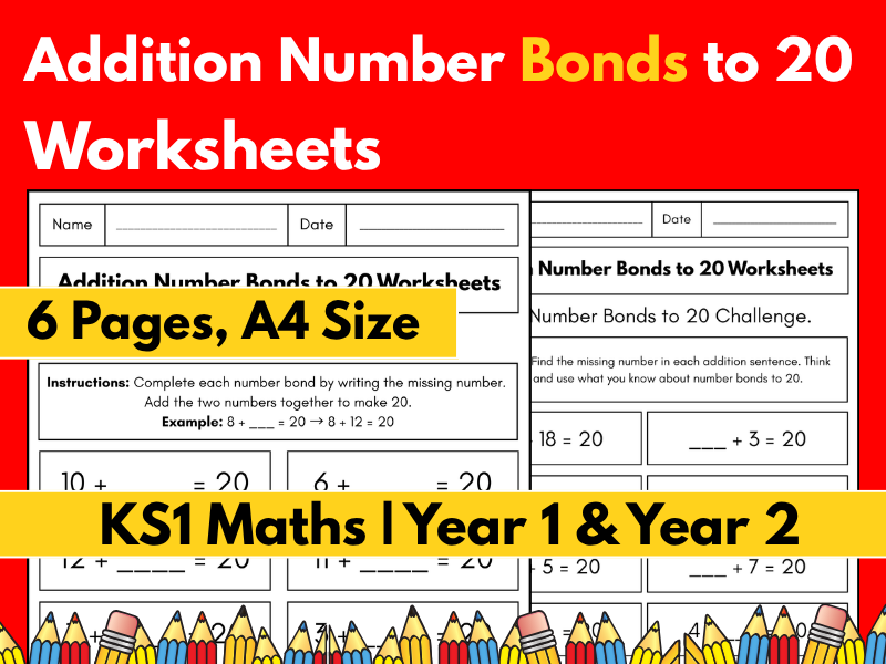 Addition Number Bonds to 20 Worksheets | KS1 Maths | Year 1 & Year 2