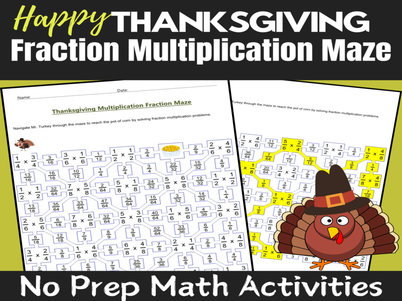Thanksgiving Fraction Multiplication Maze – 4 Fun Math Puzzles