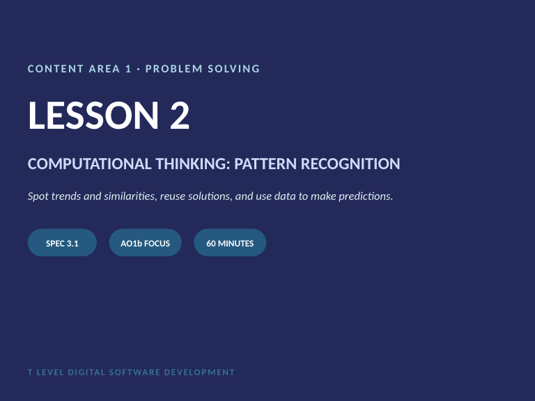 T Level DSD: Computational Thinking & Pattern Recognition – Full Lesson (Lesson 2)