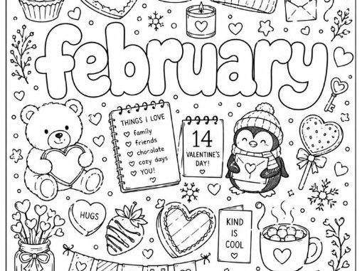 February Doodle Colouring Sheet