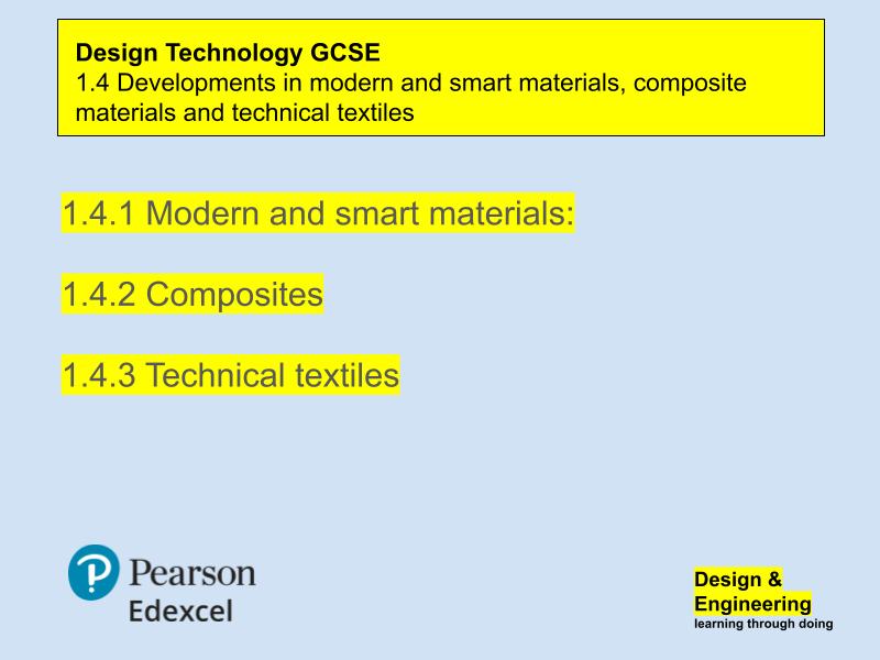1.4 Smart materials unit Edexcel GCSE DT
