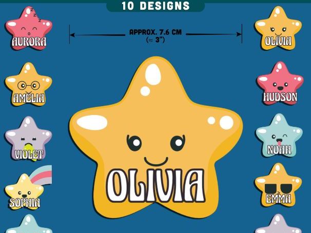 Star Name Tags, Editable Locker & Cubby Labels, PowerPoint Template, 10 Designs