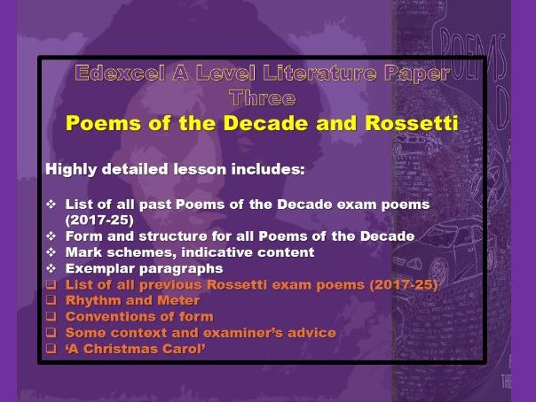 Edexcel Lit Paper 3: PotD  & Rossetti