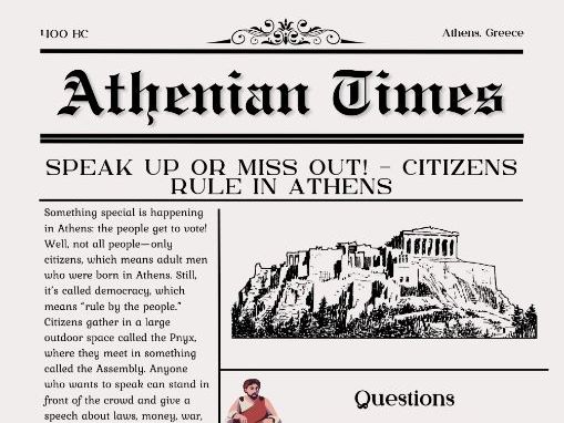 Ancient Greece Newspaper Reading Comprehensions (6 comprehensions)