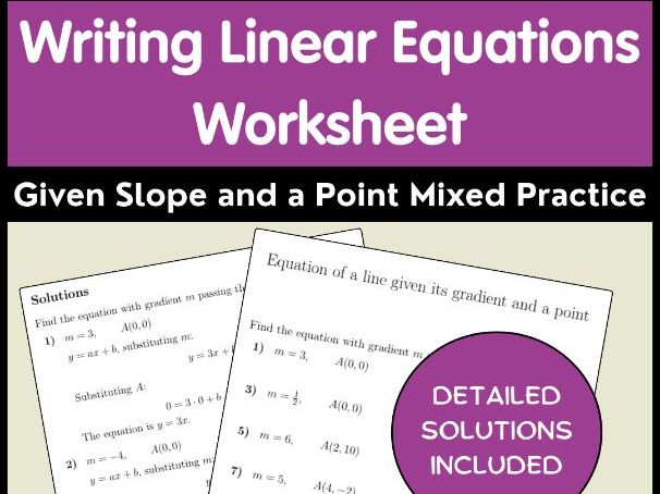 Writing Linear Equations Worksheet | Given Slope and a Point Mixed Practice