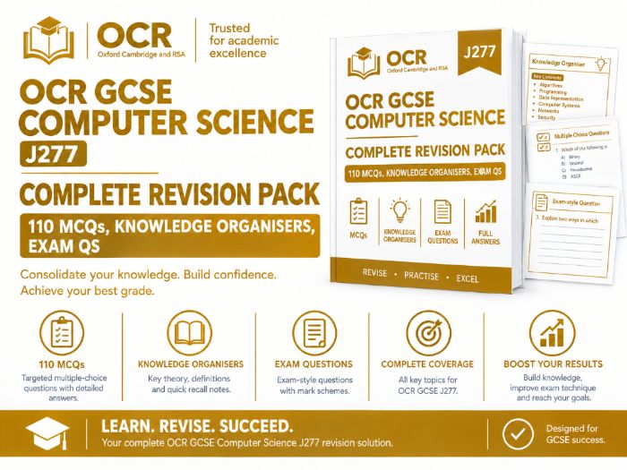 OCR GCSE Computer Science J277 COMPLETE Revision Pack | 110 MCQs, Knowledge Organisers, Exam Qs