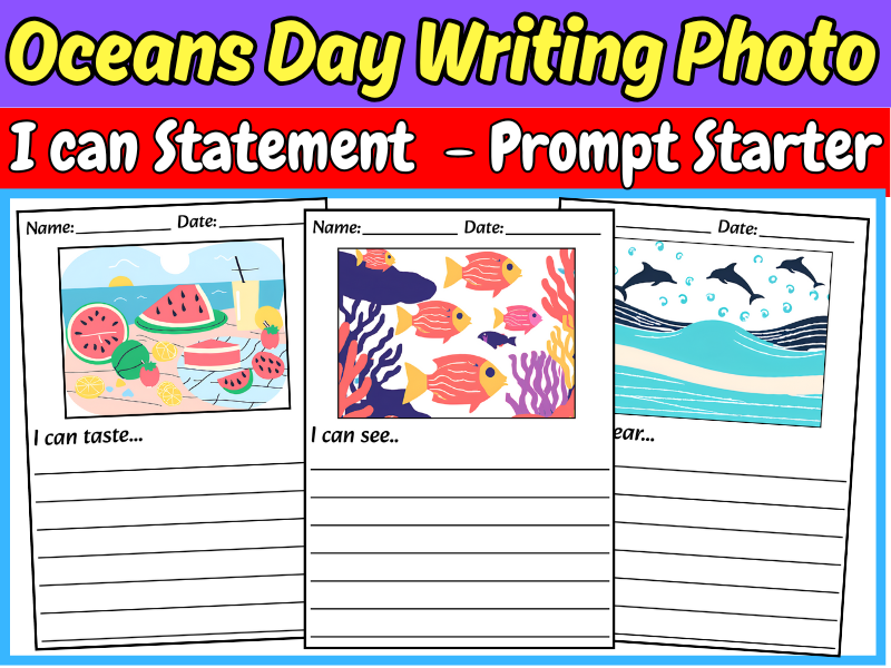 Oceans Day Writing Photo Prompt | "I Can"  Sentence Starters | Creative Writing KS1