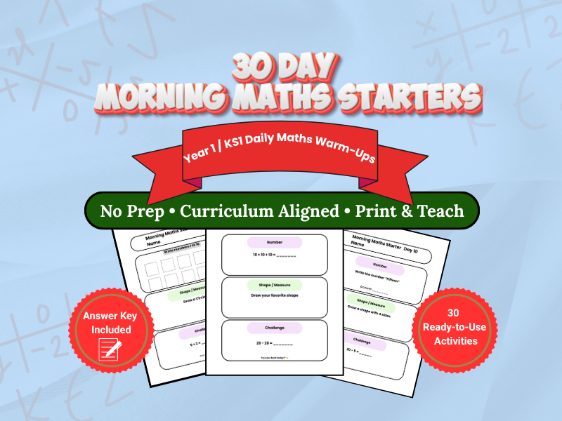 FREE Year 1 Maths Morning Starters | Day 1-3 Sample Pack | KS1 Daily Practice