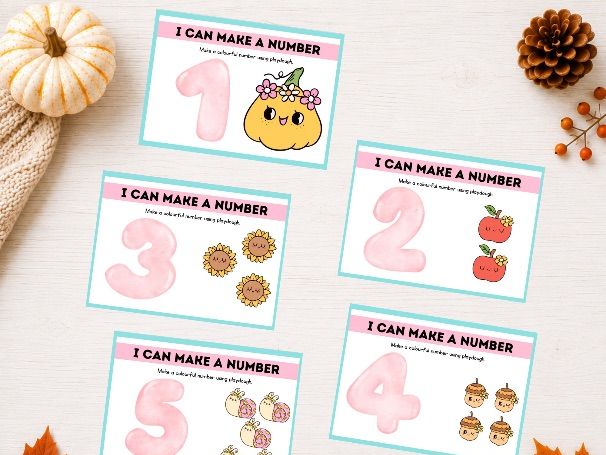 Autumn/Fall Playdough Number Mats | Numbers 1–4 | EYFS, KS1, Pre-K to 1st Grade