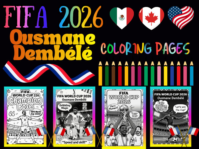 FIFA World Cup 2026 Ousmane Dembélé Coloring Pages for Kids! Soccer NO PREP Pack