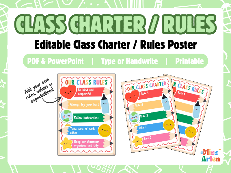 Editable Class Charter/Rules Poster, Classroom Expectations Display, Back to School Activity