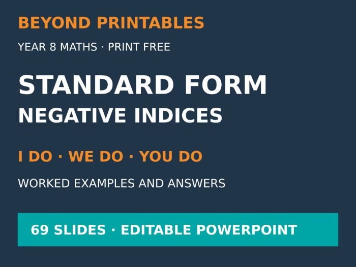 Standard Form with Negative Indices | I Do, We Do, You Do | Year 8 Maths | Print Free