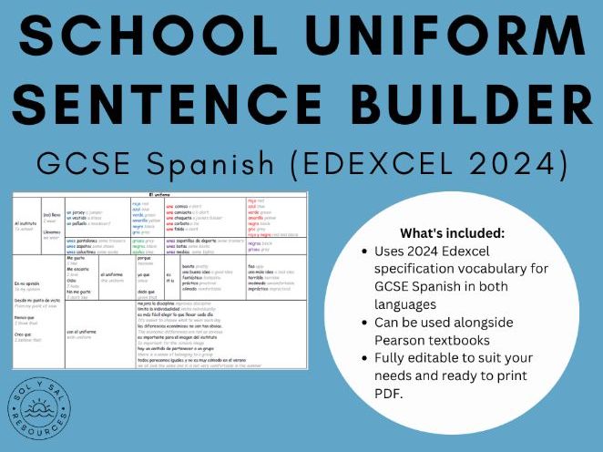 GCSE Spanish (Edexcel 2024) School Uniform Sentence Builder