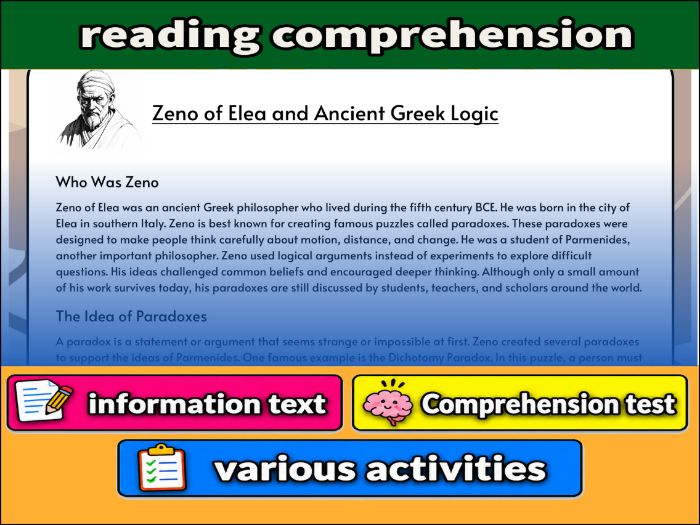 Zeno of Elea and Ancient Greek Logic- Reading Comprehension, Worksheet & Activities