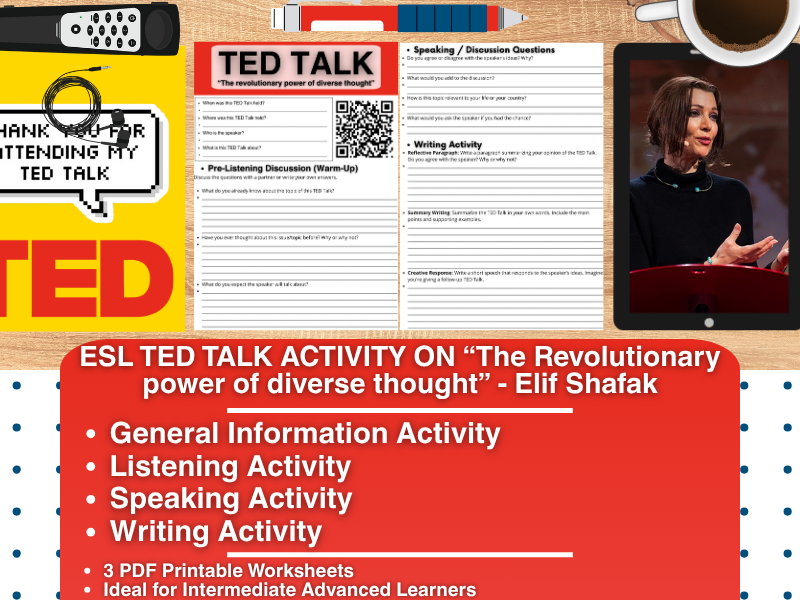 ESL TED Talk Activity - The Revolutionary Power of Diverse Thought - Elif Shafak