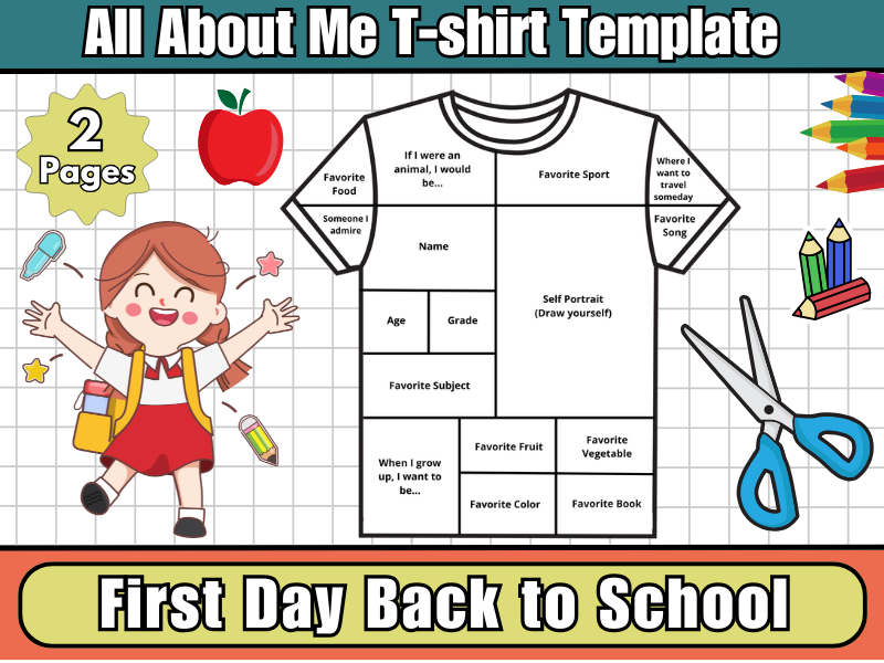 All About Me Back to School T-Shirt Activity–Getting to Know You Printable Project-