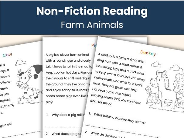 FREE Farm Animals Reading Comprehension Workbook | 17 Fun Non-Fiction Passages | Printable Resource