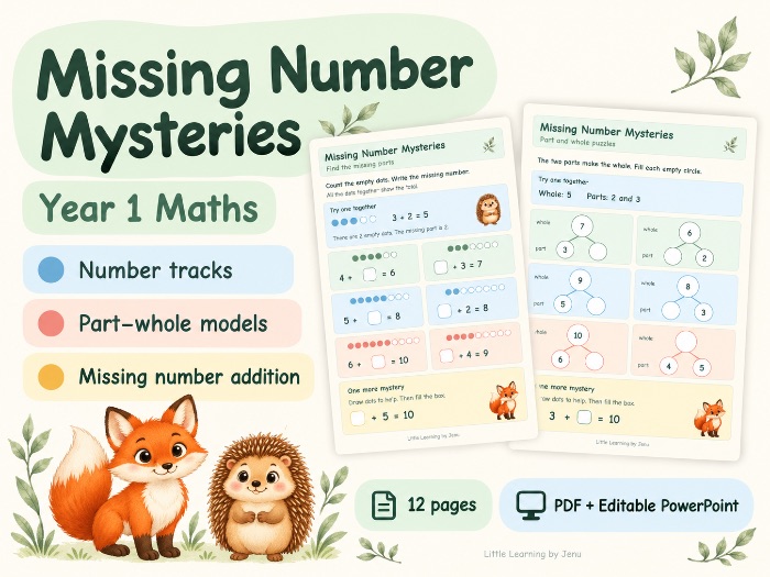 Year 1 Missing Number Worksheets | Number Tracks, Part–Whole Models & Addition