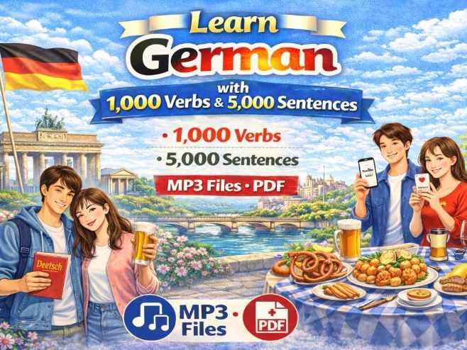 Learn German with 1,000 Verbs, Conjugation, 5,000 Sentences(MP3 & PDF)