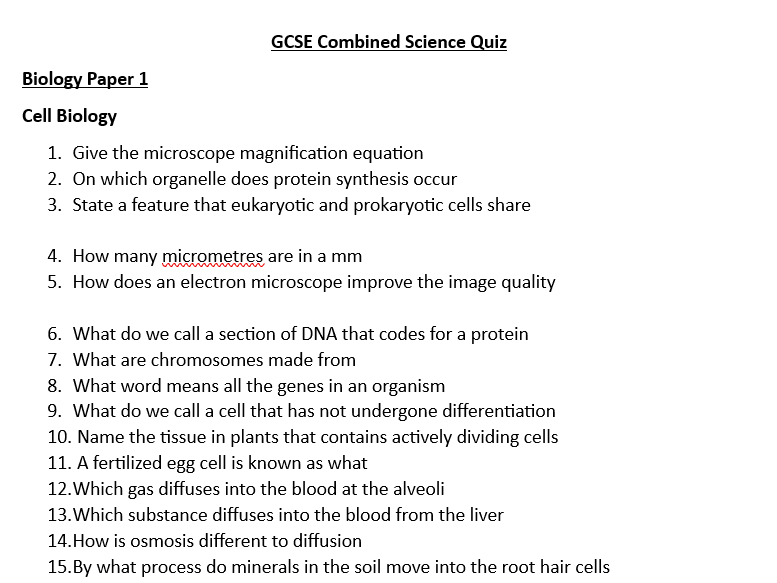AQA GCSE Combined Science Quiz (all paper 1 topics)