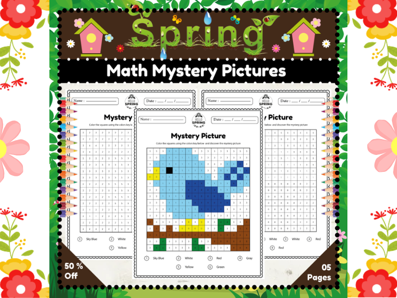 Spring Mystery Pictures : Spring Math Activities Printabe for Young Learners