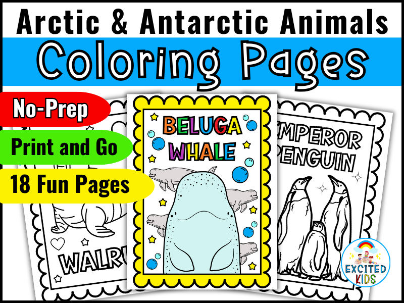 Arctic & Antarctic Animals Coloring Pages—Winter Polar Coloring Sheets, December