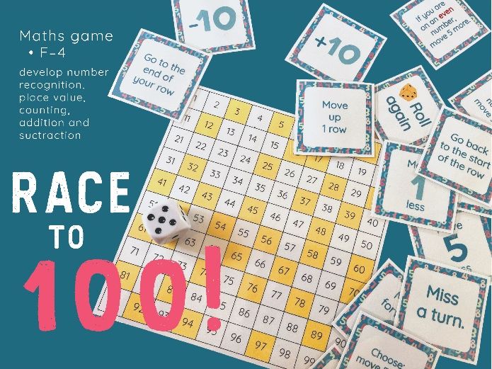 Race to 100 Maths Game | 100 Number Chart Game | Years F–4