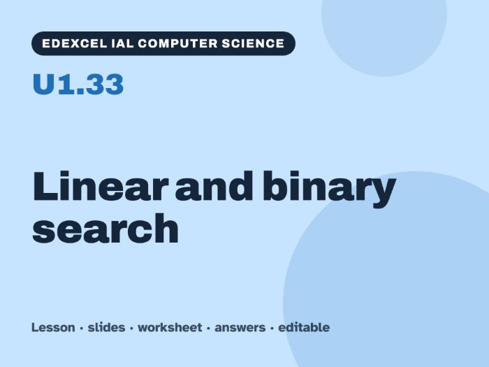 Edexcel IAL Computer Science – U1.33 Linear and binary search – Lesson & Worksheet