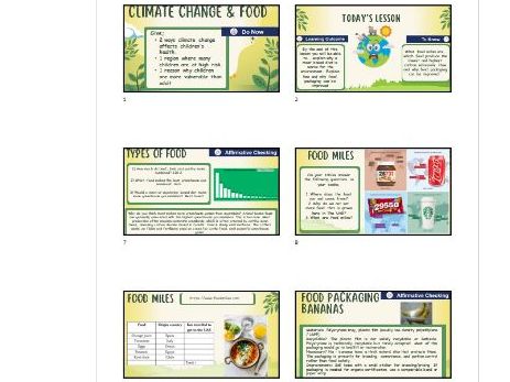 KS3 Climate change unit - Lesson 5 & 6  - Food and food packaging