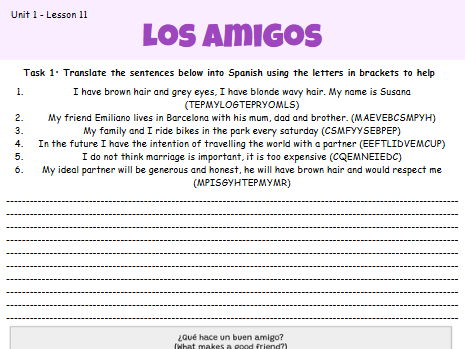 AQA GCSE Unit 1 Spanish - Lesson 11 Los amigos
