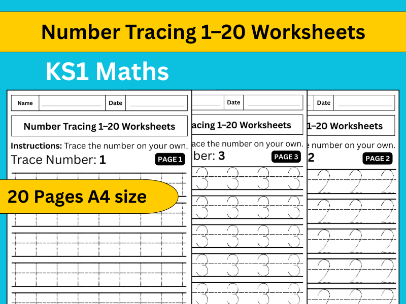 Number Tracing 1–20 Worksheets | Math KS1