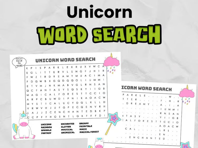 Unicorn Word Search | Easy, Print & Go Activity with answers for Elementary