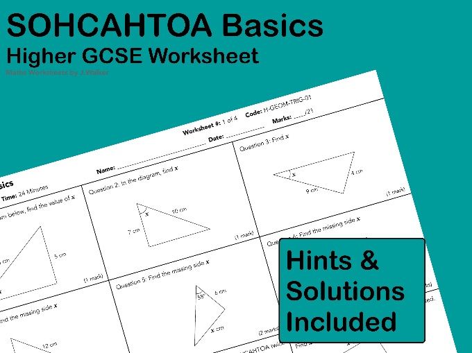 GCSE Maths Worksheet: SOHCAHTOA Basics - Higher Tier
