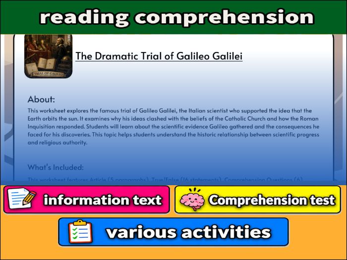 The Dramatic Trial of Galileo Galilei - Reading Comprehension & Activities