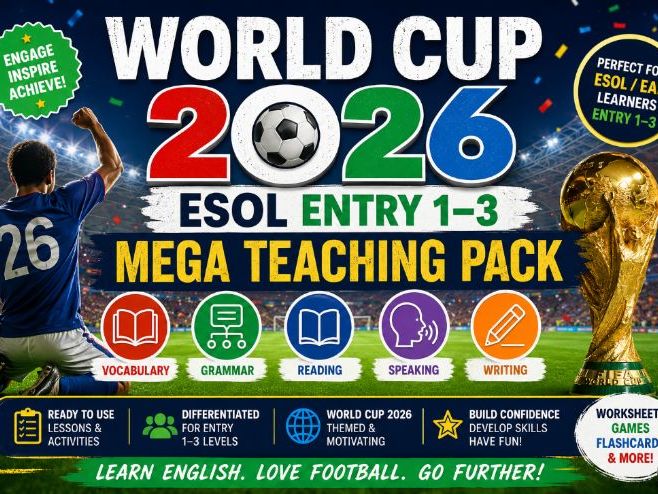 World Cup 2026 ESOL Mega Teaching Pack – Vocabulary, Grammar, Reading, Speaking & Writing (Entry 1–3