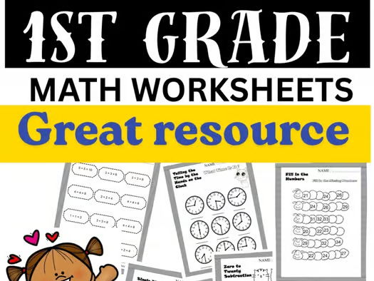 First Grade Math Worksheets – Addition, Subtraction, Telling Time & Number Pract