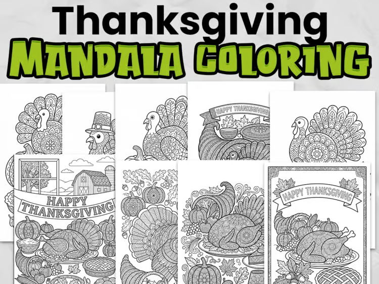 Thanksgiving Mandala Colouring Pages: 9 No-Prep Autumn Activities | KS1 & KS2